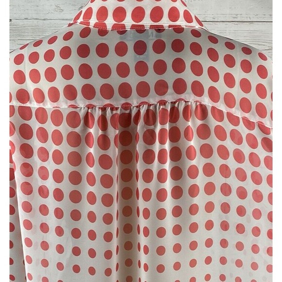 I.N. Studio Blouse XL Sheer White Pink Polka Dot Roll Tab Sleeves - Picture 10 of 12